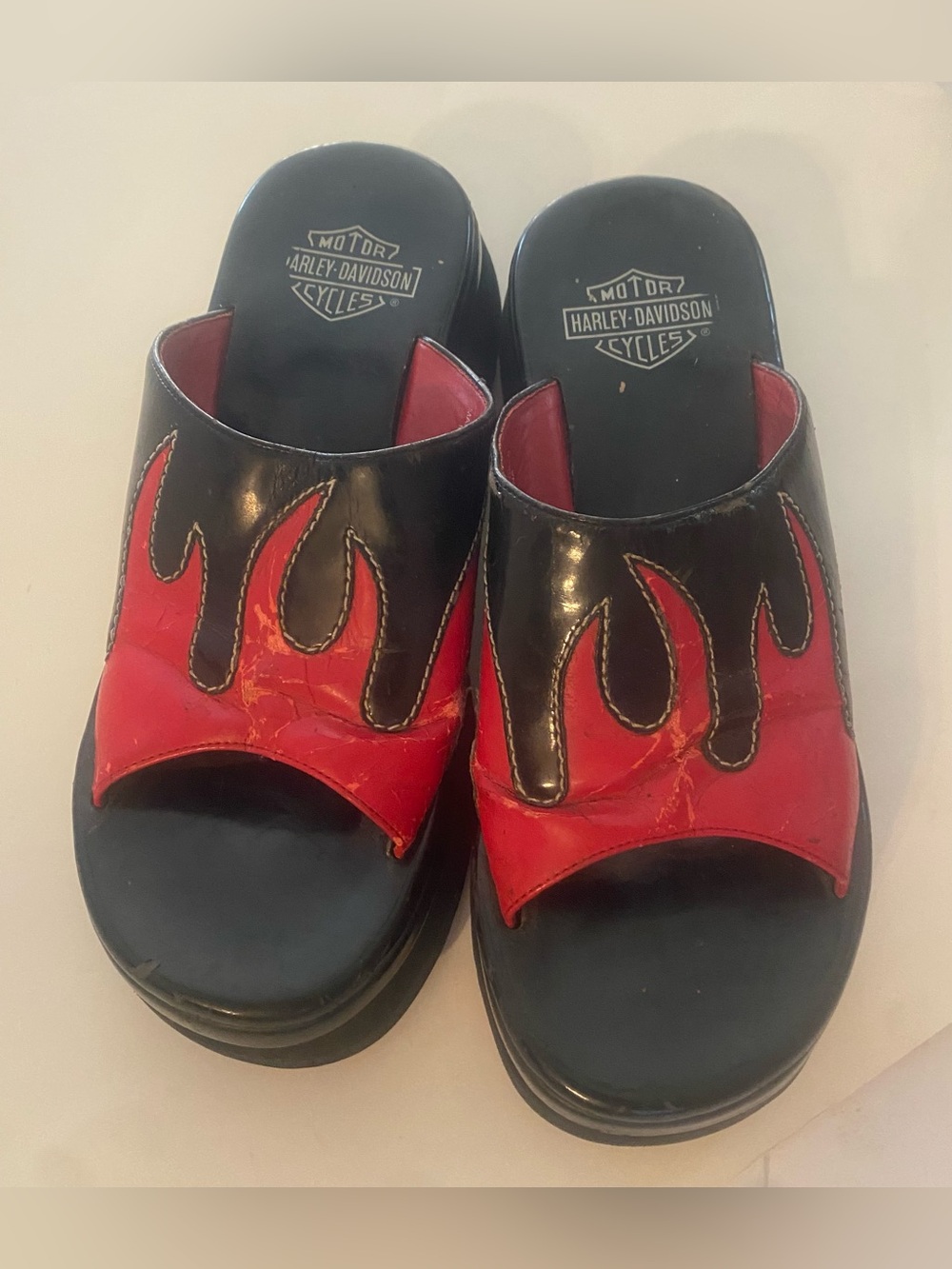 Vintage 90’s Harley Davidson Red Flame Slides